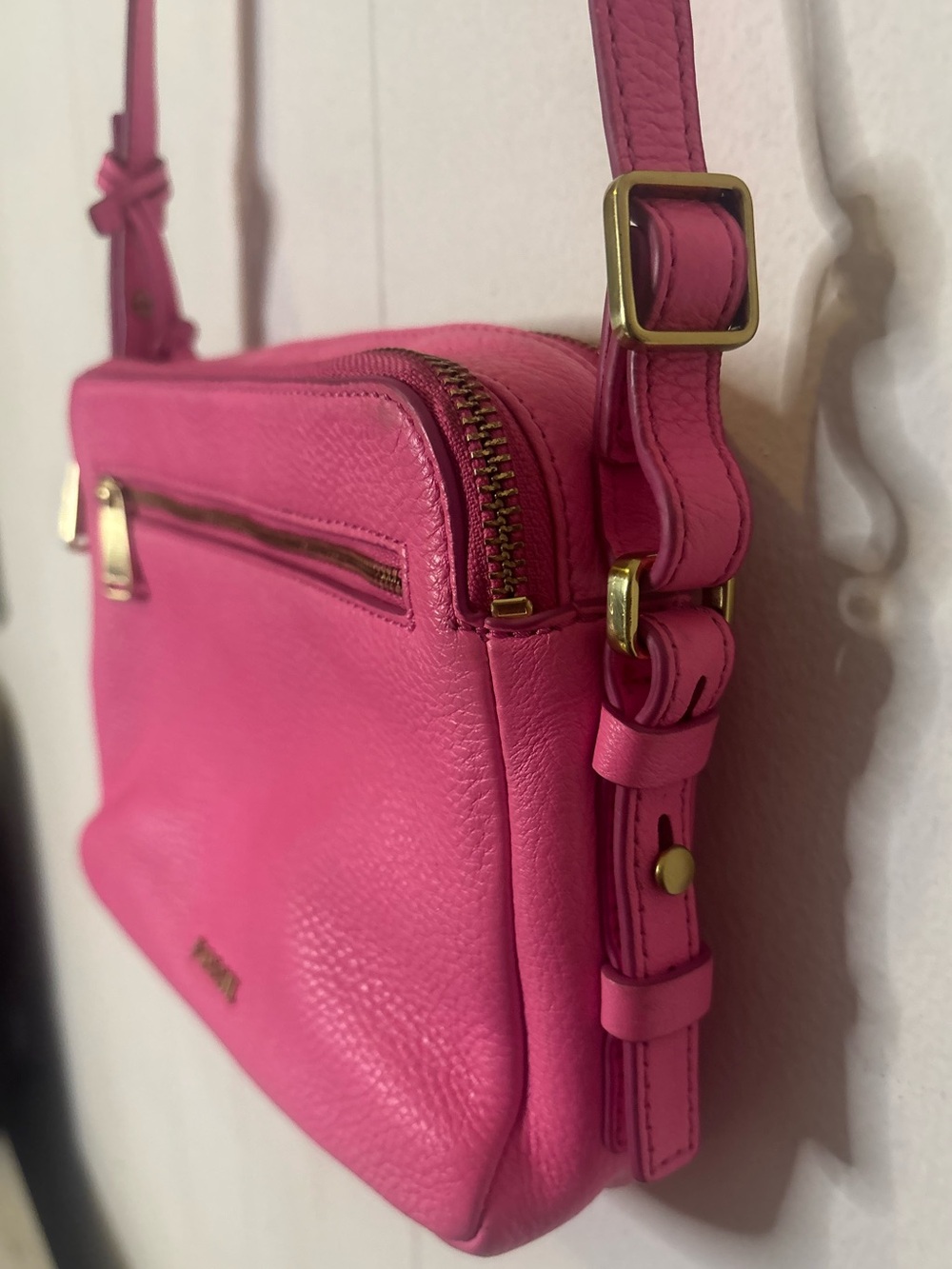 Fossil Piper Crossbody Sling Bag Bright Pink Pebbled Leather - Picture 7 of 15